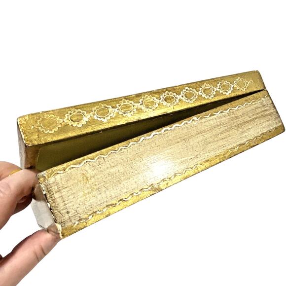 Vintage Italian Florentine Wooden Box Gilded Gold Green Red Wood Storage Case - Picture 9 of 12